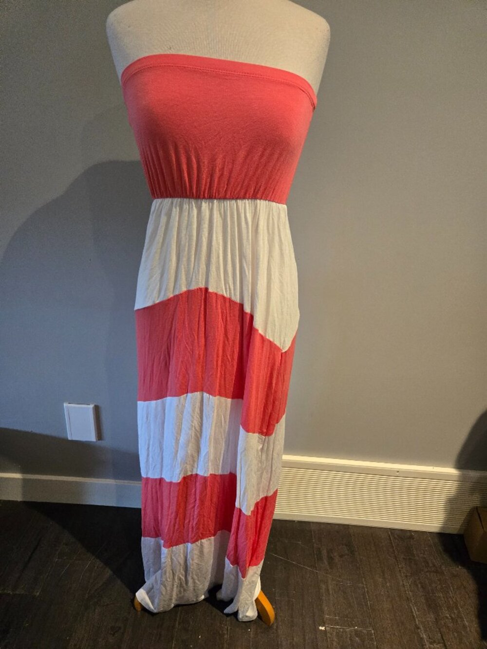 Tua Colorblock Strapless Maxi Dress | Size Small | Coral & White